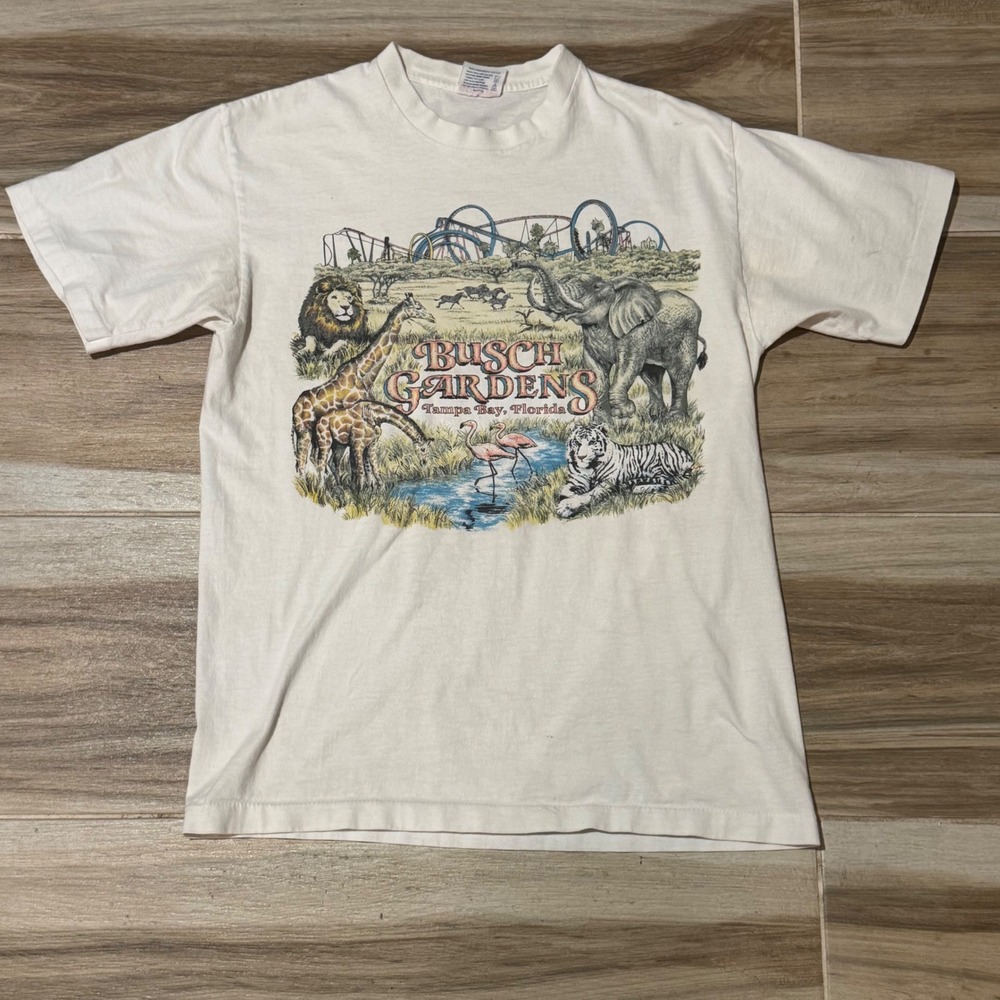 Vintage Busch Gardens Tampa Bay Florida T-Shirt 90s Tee Jays White Medium USA